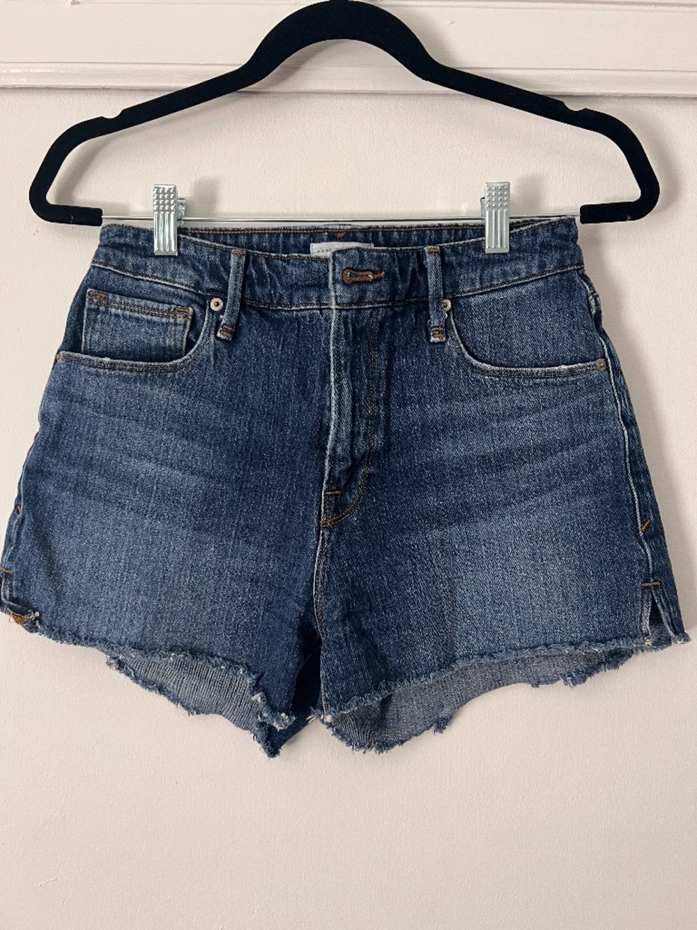 Good American high-waisted denim shorts